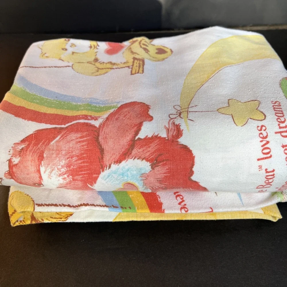 Vintage 80's Care Bear Twin Bed Sheet Set One Fitted One Flat Sears Made USA
